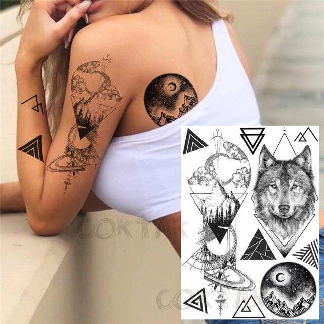 Realistic Black Temporary Small Big Tattoos Space Planets Animals Tatoos Waterproof  Face Hands Tattoos For Girls Mens Stevvex