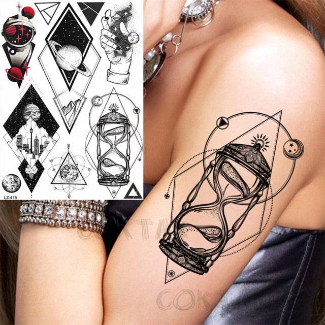 Realistic Black Temporary Small Big Tattoos Space Planets Animals Tatoos Waterproof  Face Hands Tattoos For Girls Mens Stevvex