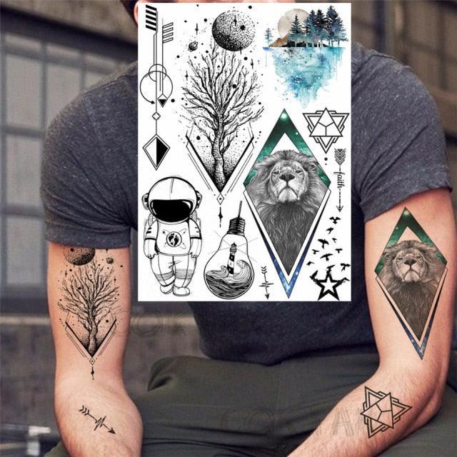 Realistic Black Temporary Small Big Tattoos Space Planets Animals Tatoos Waterproof  Face Hands Tattoos For Girls Mens Stevvex