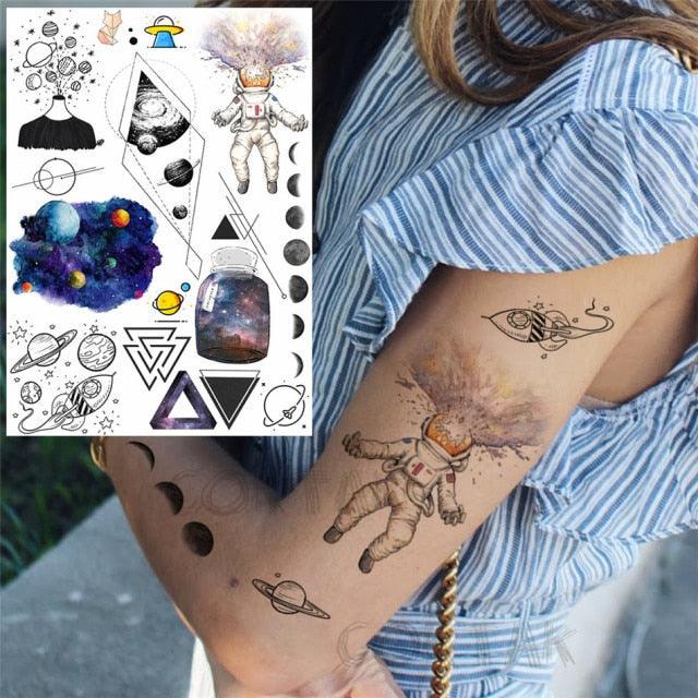 Realistic Black Temporary Small Big Tattoos Space Planets Animals Tatoos Waterproof  Face Hands Tattoos For Girls Mens Stevvex