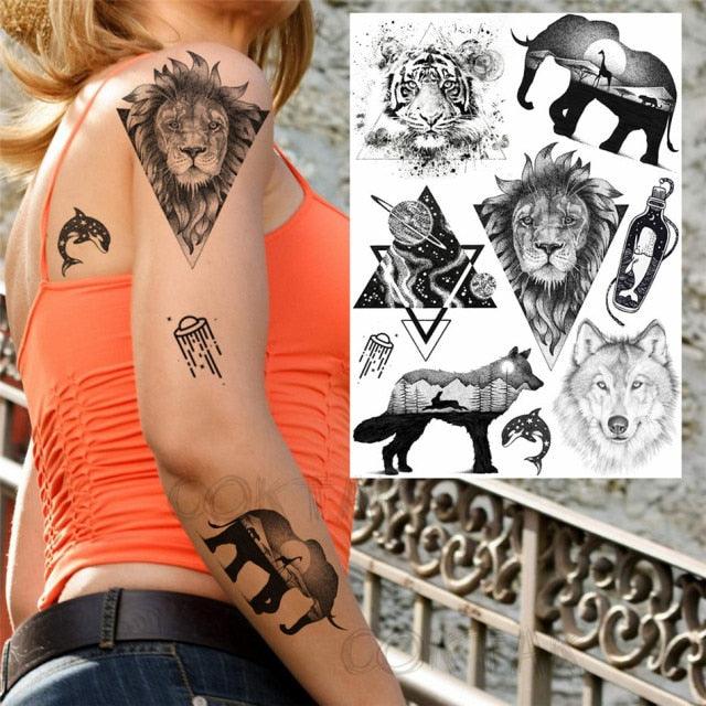 Realistic Black Temporary Small Big Tattoos Space Planets Animals Tatoos Waterproof  Face Hands Tattoos For Girls Mens Stevvex