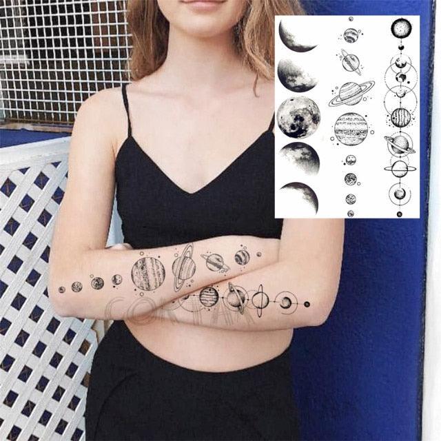 Realistic Black Temporary Small Big Tattoos Space Planets Animals Tatoos Waterproof  Face Hands Tattoos For Girls Mens Stevvex