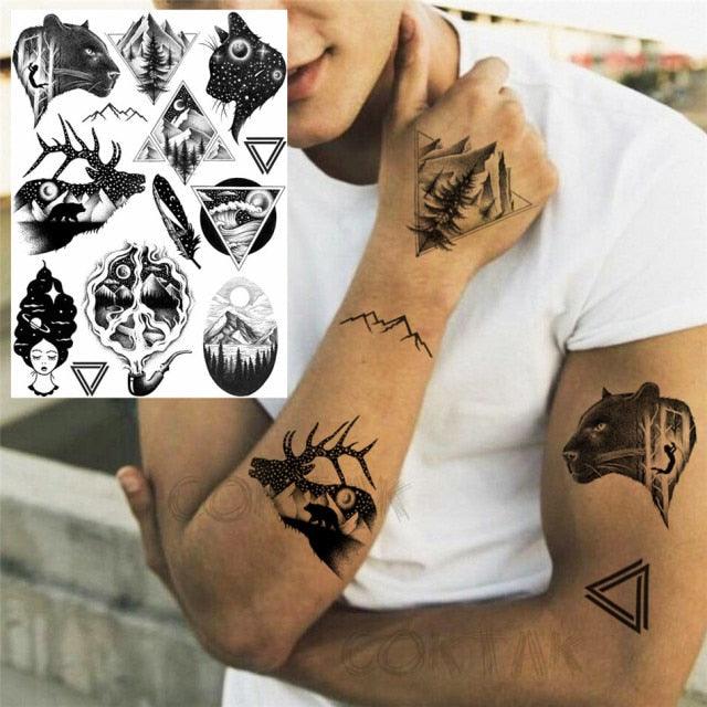 Realistic Black Temporary Small Big Tattoos Space Planets Animals Tatoos Waterproof  Face Hands Tattoos For Girls Mens Stevvex