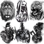 Realistic Lion Temporary Tattoo Black Warrior Sticker Waterproof Luxury Tattoo For Men Women