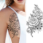 Realistic Sketches Black Flowers Temporary Waterproof Flower Tattoos Modern Body Arm Drawing For Womens Stevvex