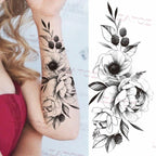 Realistic Sketches Black Flowers Temporary Waterproof Flower Tattoos Modern Body Arm Drawing For Womens Stevvex