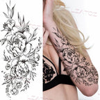 Realistic Sketches Black Flowers Temporary Waterproof Flower Tattoos Modern Body Arm Drawing For Womens Stevvex