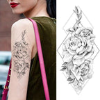 Realistic Sketches Black Flowers Temporary Waterproof Flower Tattoos Modern Body Arm Drawing For Womens Stevvex