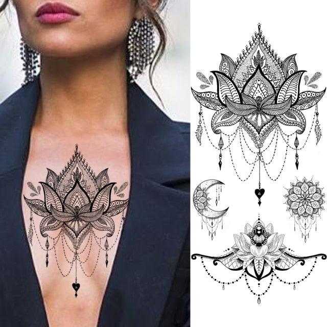 Realistic Sketches Black Flowers Temporary Waterproof Flower Tattoos Modern Body Arm Drawing For Womens Stevvex