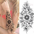 Realistic Sketches Black Flowers Temporary Waterproof Flower Tattoos Modern Body Arm Drawing For Womens Stevvex