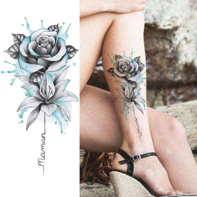 Realistic Sketches Black Flowers Temporary Waterproof Flower Tattoos Modern Body Arm Drawing For Womens Stevvex