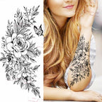 Realistic Sketches Black Flowers Temporary Waterproof Flower Tattoos Modern Body Arm Drawing For Womens Stevvex