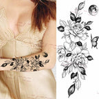 Realistic Sketches Black Flowers Temporary Waterproof Flower Tattoos Modern Body Arm Drawing For Womens Stevvex
