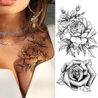 Realistic Sketches Black Flowers Temporary Waterproof Flower Tattoos Modern Body Arm Drawing For Womens Stevvex