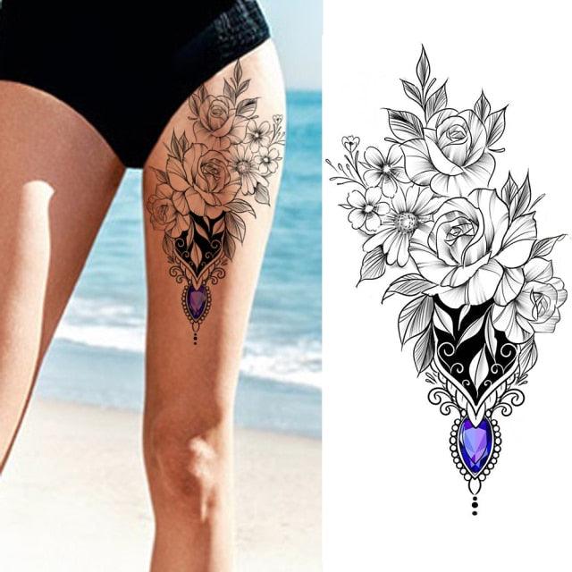 Realistic Sketches Black Flowers Temporary Waterproof Flower Tattoos Modern Body Arm Drawing For Womens Stevvex