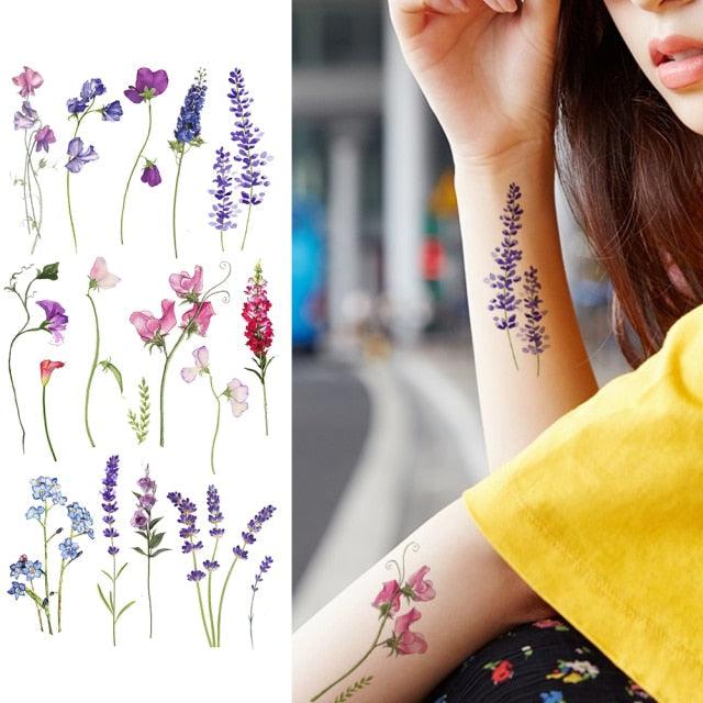 Realistic Sketches Black Flowers Temporary Waterproof Flower Tattoos Modern Body Arm Drawing For Womens Stevvex