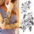 Realistic Sketches Black Flowers Temporary Waterproof Flower Tattoos Modern Body Arm Drawing For Womens Stevvex