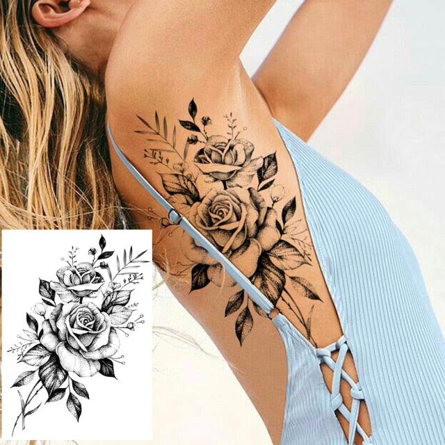 Realistic Tattoos Temporary Womens Flower Sticker Tattoos Waterproof Women Body Art Fake Legs Tattoo Stickers Stevvex