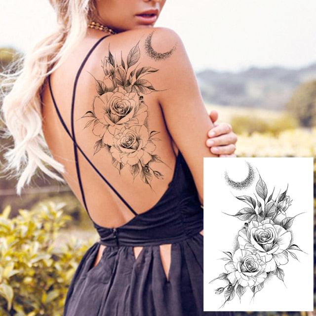 Realistic Tattoos Temporary Womens Flower Sticker Tattoos Waterproof Women Body Art Fake Legs Tattoo Stickers Stevvex