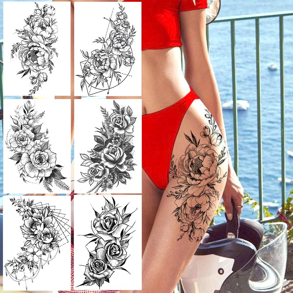 Realistic Tattoos Temporary Womens Flower Sticker Tattoos Waterproof Women Body Art Fake Legs Tattoo Stickers Stevvex