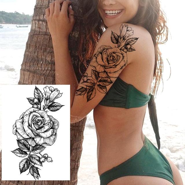 Realistic Tattoos Temporary Womens Flower Sticker Tattoos Waterproof Women Body Art Fake Legs Tattoo Stickers Stevvex