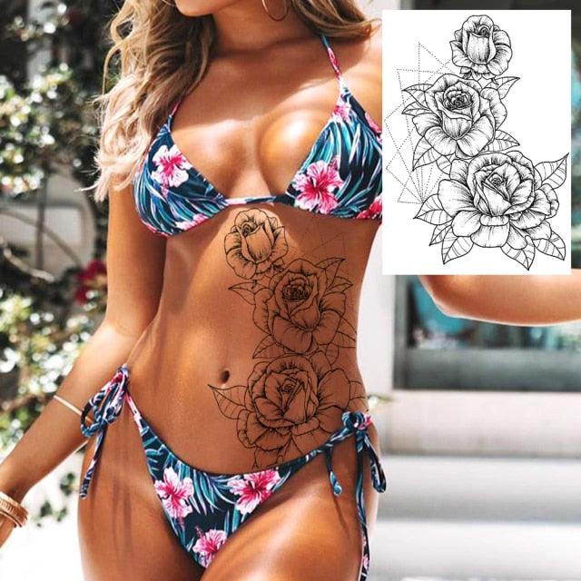 Realistic Tattoos Temporary Womens Flower Sticker Tattoos Waterproof Women Body Art Fake Legs Tattoo Stickers Stevvex