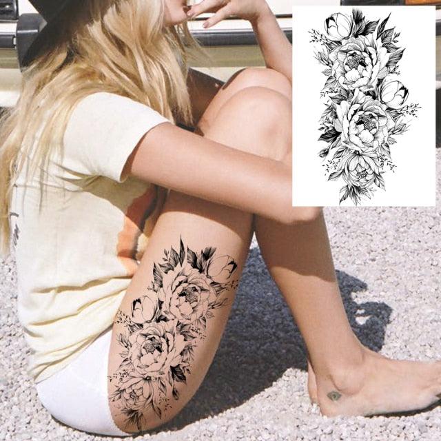 Realistic Tattoos Temporary Womens Flower Sticker Tattoos Waterproof Women Body Art Fake Legs Tattoo Stickers Stevvex