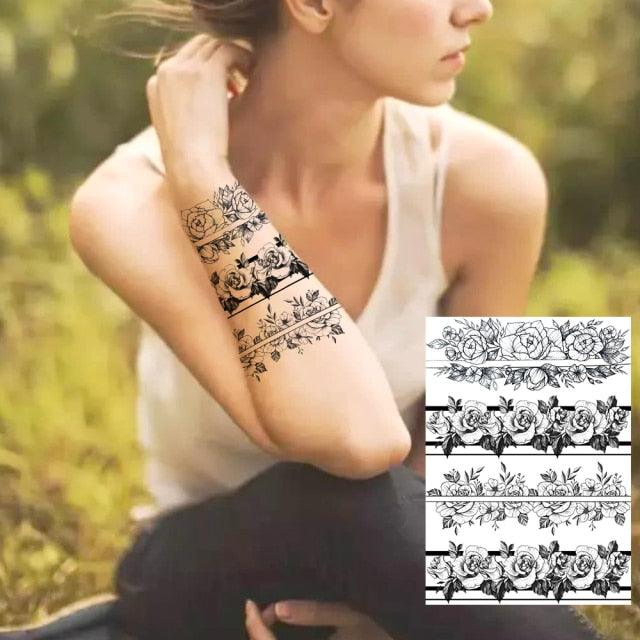 Realistic Tattoos Temporary Womens Flower Sticker Tattoos Waterproof Women Body Art Fake Legs Tattoo Stickers Stevvex