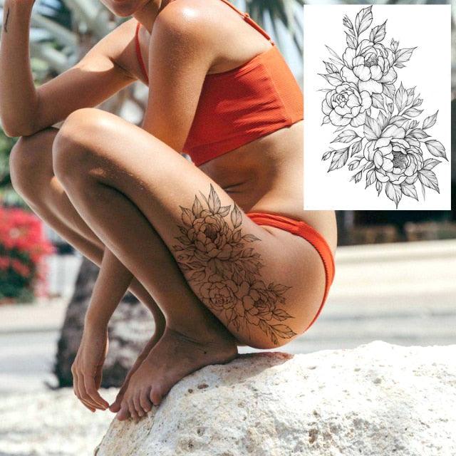 Realistic Tattoos Temporary Womens Flower Sticker Tattoos Waterproof Women Body Art Fake Legs Tattoo Stickers Stevvex