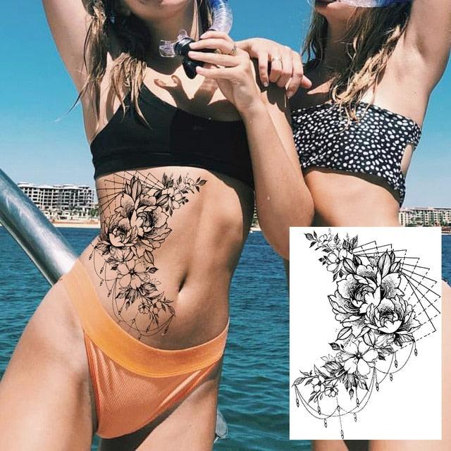 Realistic Tattoos Temporary Womens Flower Sticker Tattoos Waterproof Women Body Art Fake Legs Tattoo Stickers Stevvex