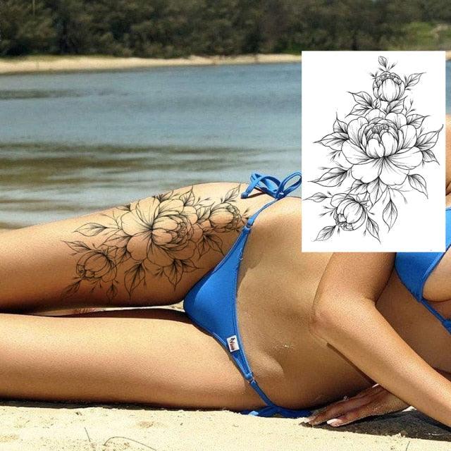 Realistic Tattoos Temporary Womens Flower Sticker Tattoos Waterproof Women Body Art Fake Legs Tattoo Stickers Stevvex
