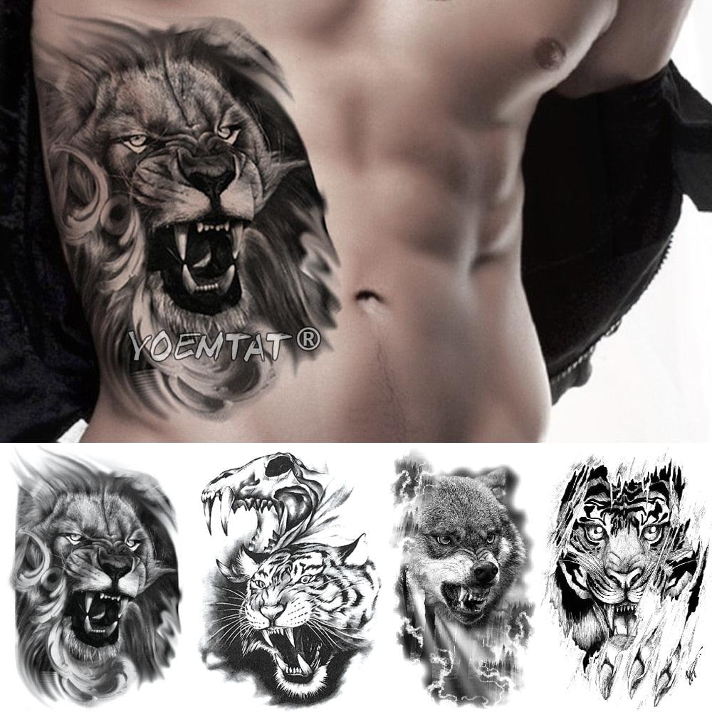 Realistic Temporary Lion Wolf Sticker Tattoo Waterproof  Elegant Body Arm Warrior Tattoo For Mens Stevvex