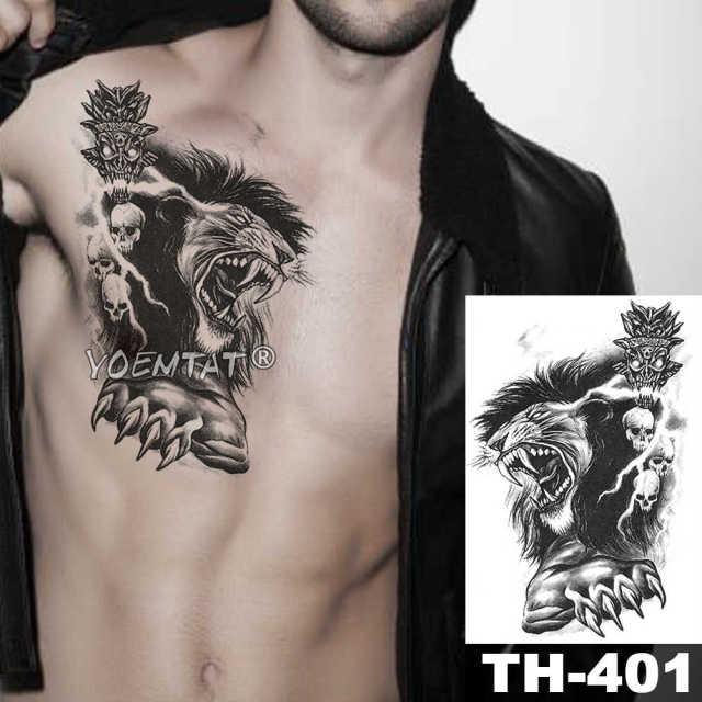 Realistic Temporary Lion Wolf Sticker Tattoo Waterproof  Elegant Body Arm Warrior Tattoo For Mens Stevvex