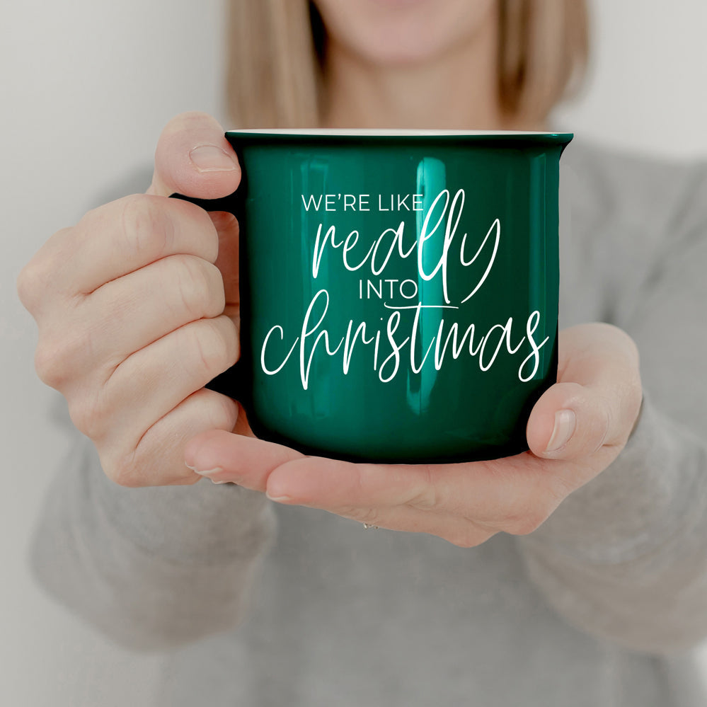 Christmas Mug 14.5oz Ceramic Red Green Funny Really Into Christmas Holiday Gift BandsCo Straps