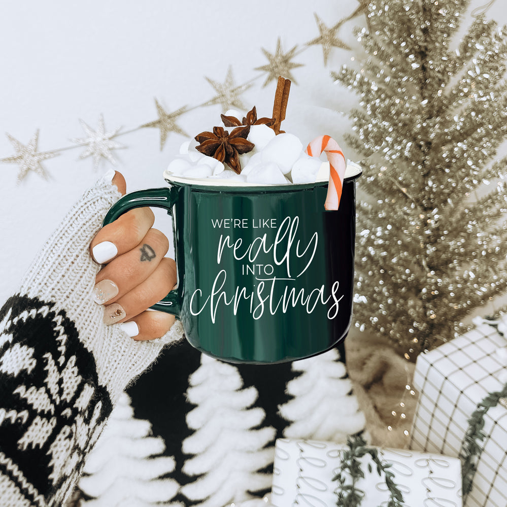 Christmas Mug 14.5oz Ceramic Red Green Funny Really Into Christmas Holiday Gift BandsCo Straps