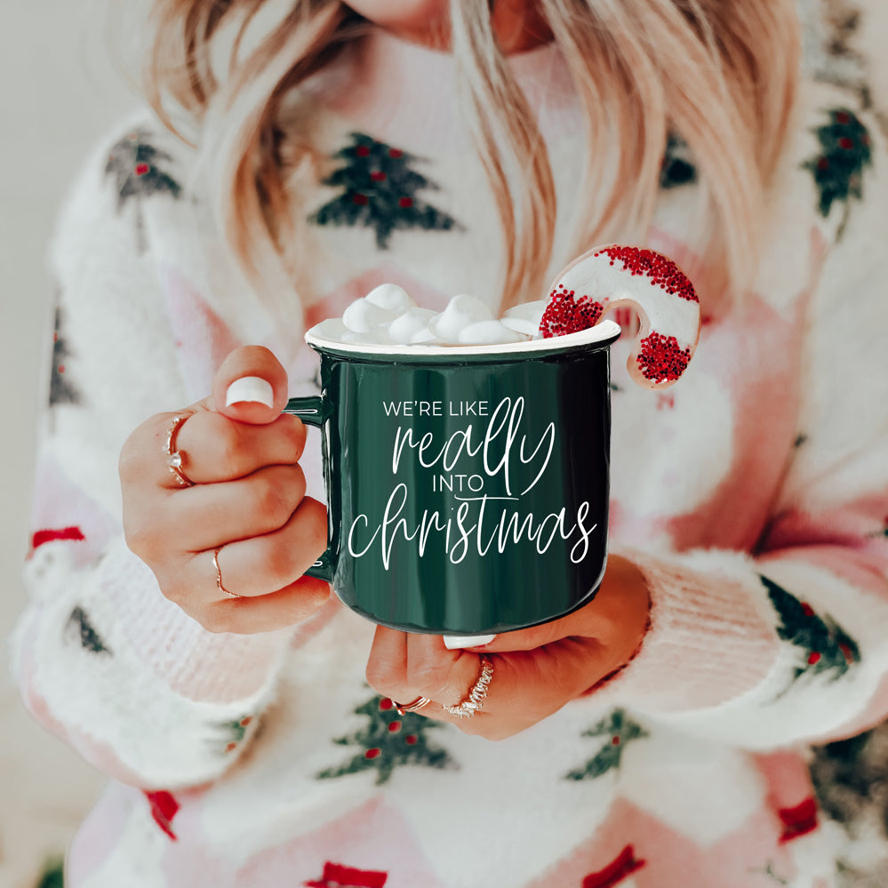Christmas Mug 14.5oz Ceramic Red Green Funny Really Into Christmas Holiday Gift BandsCo Straps