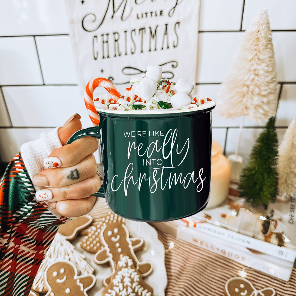 Christmas Mug 14.5oz Ceramic Red Green Funny Really Into Christmas Holiday Gift BandsCo Straps