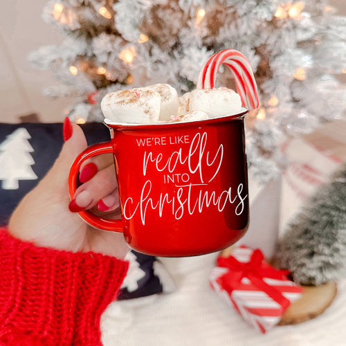 Christmas Mug 14.5oz Ceramic Red Green Funny Really Into Christmas Holiday Gift BandsCo Straps