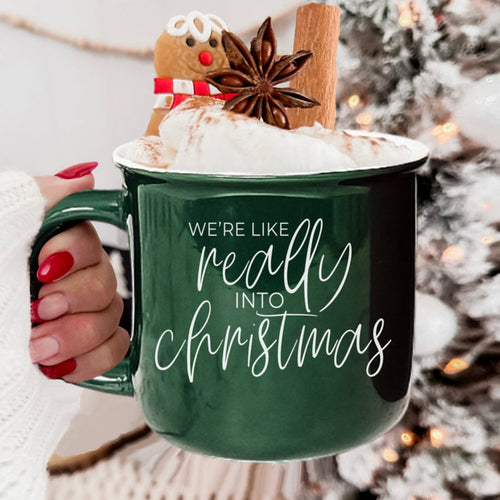 Christmas Mug 14.5oz Ceramic Red Green Funny Really Into Christmas Holiday Gift BandsCo Straps