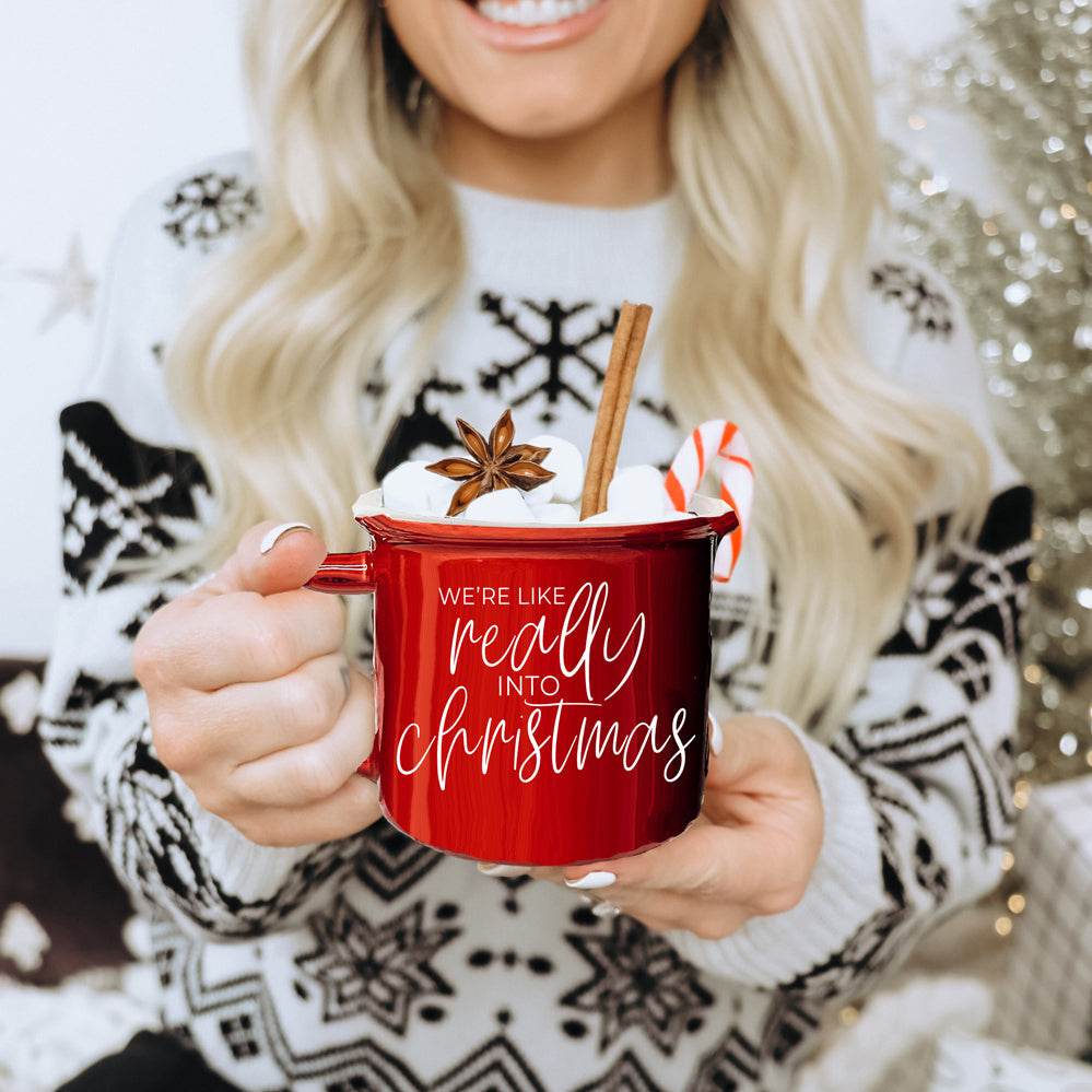 Christmas Mug 14.5oz Ceramic Red Green Funny Really Into Christmas Holiday Gift BandsCo Straps