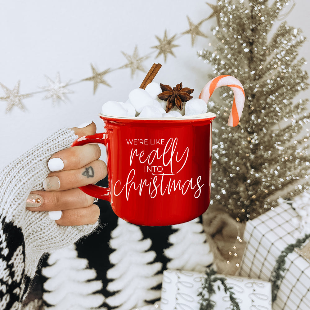 Christmas Mug 14.5oz Ceramic Red Green Funny Really Into Christmas Holiday Gift BandsCo Straps