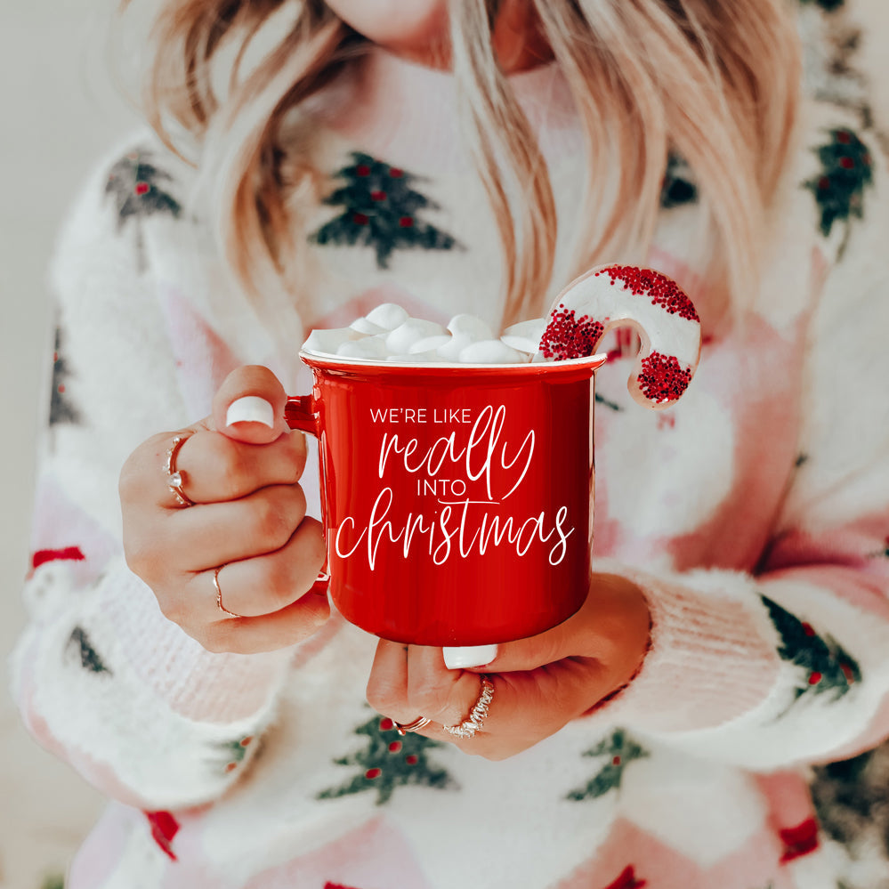 Christmas Mug 14.5oz Ceramic Red Green Funny Really Into Christmas Holiday Gift BandsCo Straps