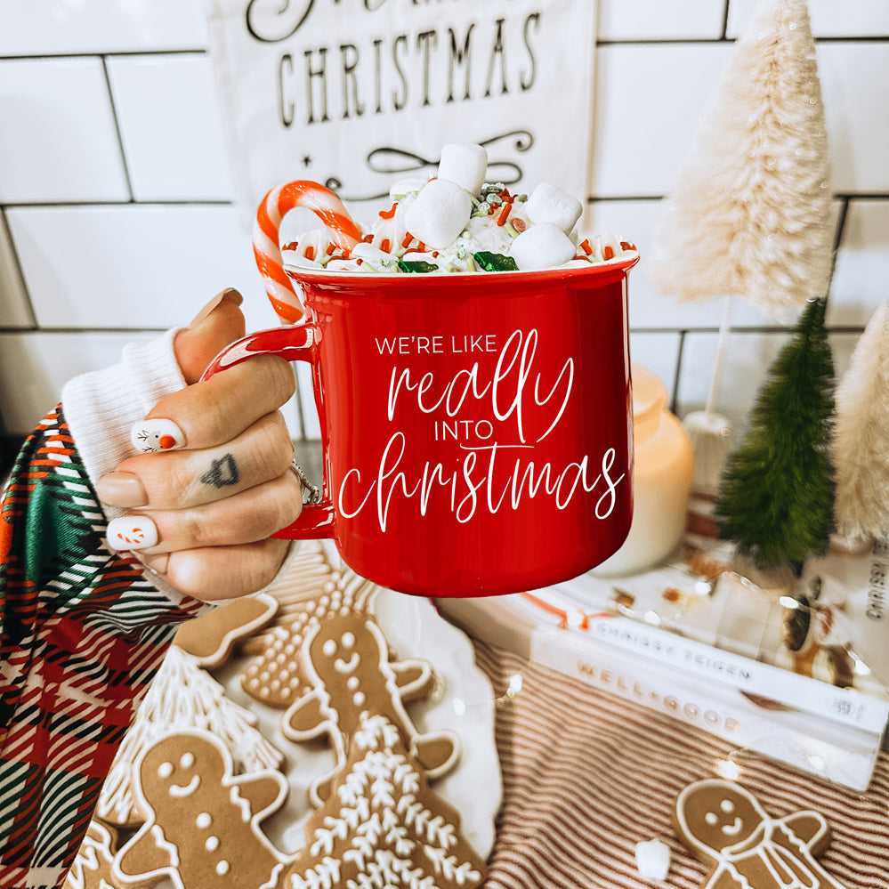 Christmas Mug 14.5oz Ceramic Red Green Funny Really Into Christmas Holiday Gift BandsCo Straps