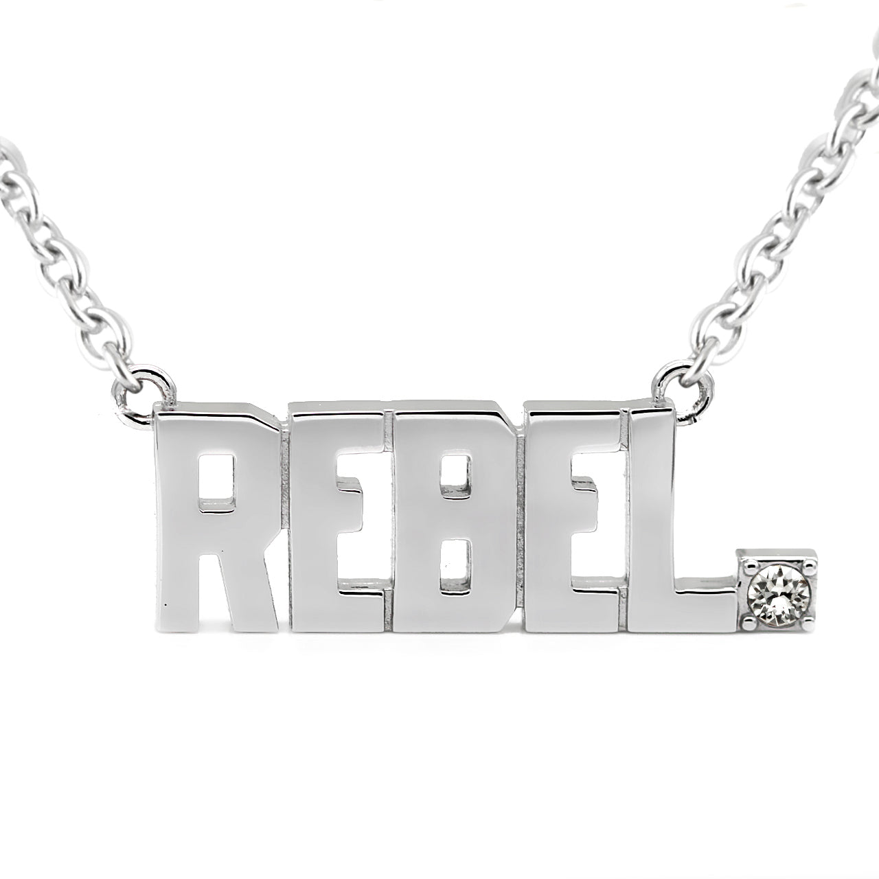 Rebel Pendant Necklace Sterling Silver Rhinestone Charm