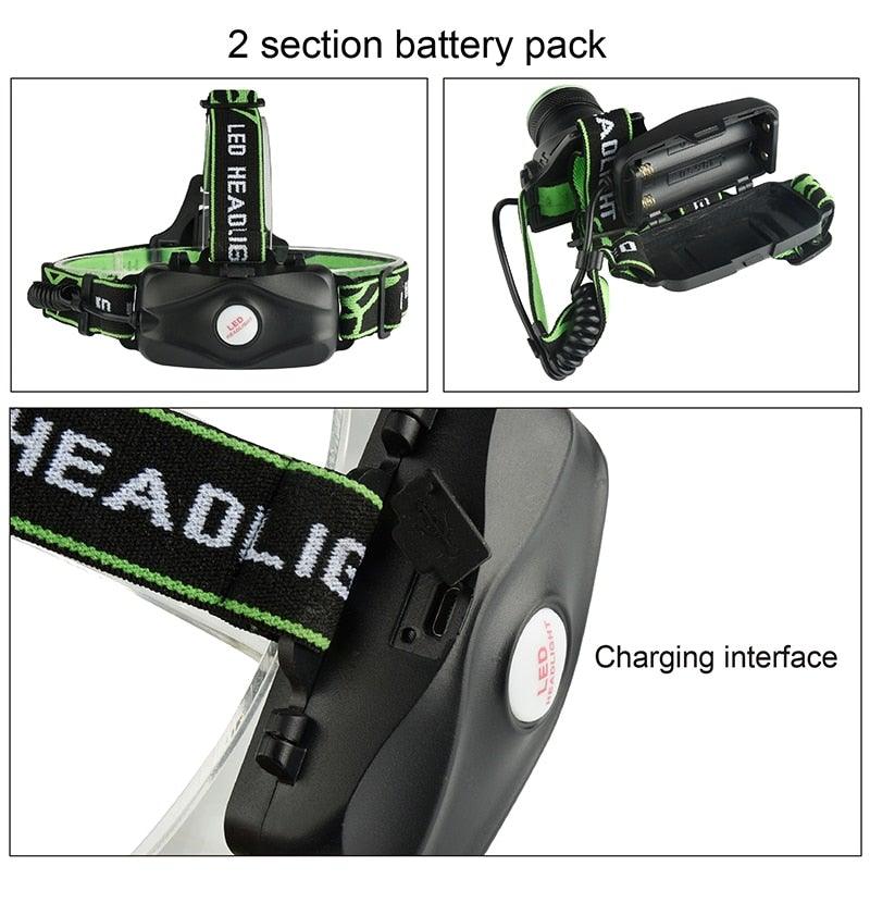 Rechargeable Adjustable 10000LM Led Headlamp Micro USB Charger Flashlight Head Lamp Portable Light Torch Flashlight For Night Work Camping Hiking  Walking Stevvex