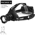 Rechargeable Adjustable Brightest Zoomable Powerful XHP160 LED Headlamp Waterproof Headlight  Power Bank 18650 Battery Headlamps For Hiking Camping Fishing Running Stevvex