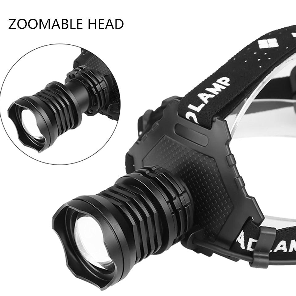 Rechargeable Adjustable Brightest Zoomable Powerful XHP160 LED Headlamp Waterproof Headlight  Power Bank 18650 Battery Headlamps For Hiking Camping Fishing Running Stevvex