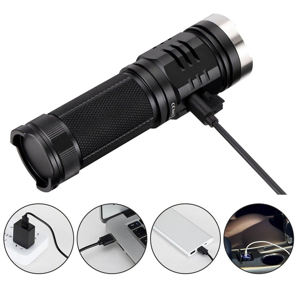 Rechargeable Adjustable  Flashlight High Lumen Powerful Waterproof Portable Cree USB LED Super Bright Flashlight Pocket Size Torch Light For Camping Hiking Riding Stevvex