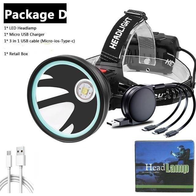 Rechargeable Adjustable Headlamp, Zoom/Waterproof LED White Yellow Color High Lumen Headlamp Flashlight Torch Power Bank For Adult Outdoor Camping Fishing Adventures Stevvex