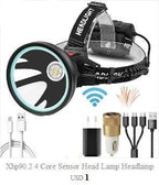 Rechargeable Adjustable Headlamp, Zoom/Waterproof LED White Yellow Color High Lumen Headlamp Flashlight Torch Power Bank For Adult Outdoor Camping Fishing Adventures Stevvex